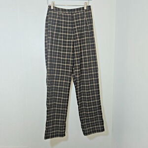 Brandy Melville Womens Plaid Trouser Pants Beige Browm Straight Legs High Waist